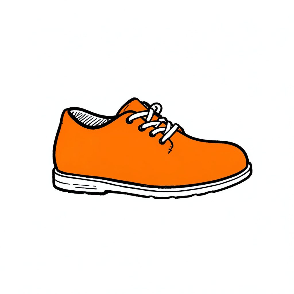 Hand-drawn ink brand mark with shoes outline, navy on white